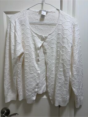 Light Cream Textured Button-Up Cardigan Sweater